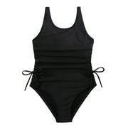 TAIAOJING Girls Swimsuit Summer Toddler Solid 1 Piece Swimwear Beach Onesie Bikini Girl's Bathing Suit 7-8 Years